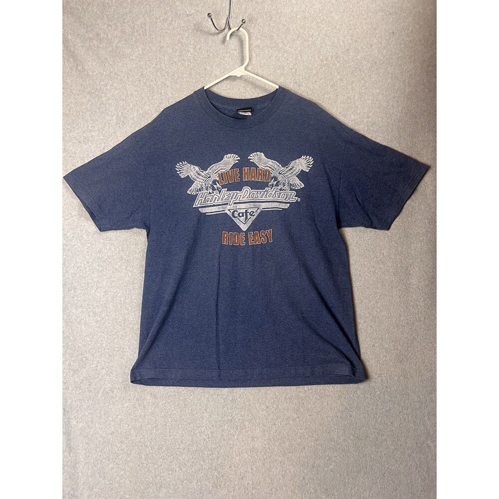 Harley Davidson Motorcycle Shirt Mens XL Blue Live Hard Café Las Vegas